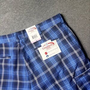 Champion Blue Plaid Men's Flat Front Golf  Shorts